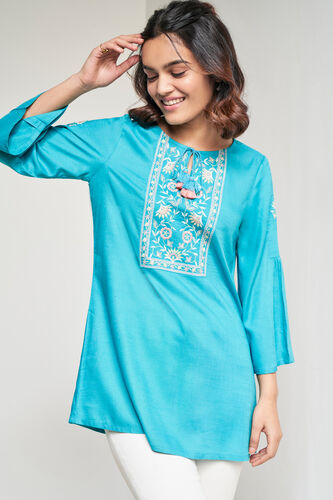 Aqua Solid Straight Tunic, Aqua, image 1
