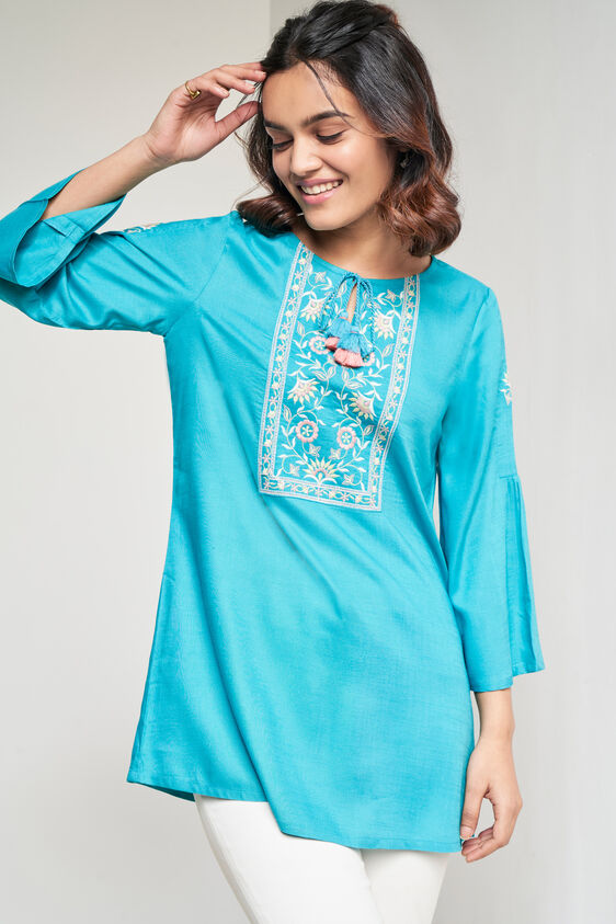 Aqua Solid Straight Tunic, Aqua, image 1