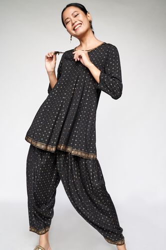 1 - Black Embroidered Fit and Flare Suit, image 1