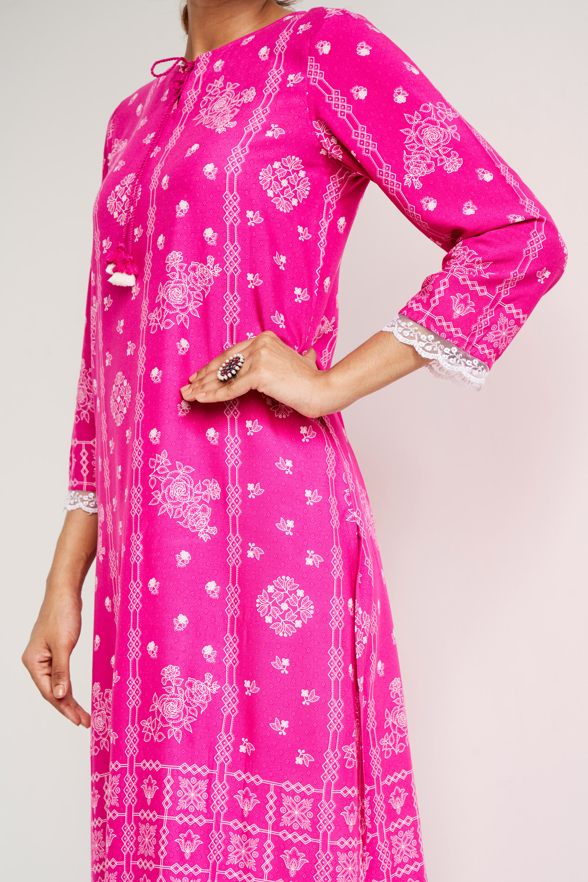 Pink Geometric Straight Kurta