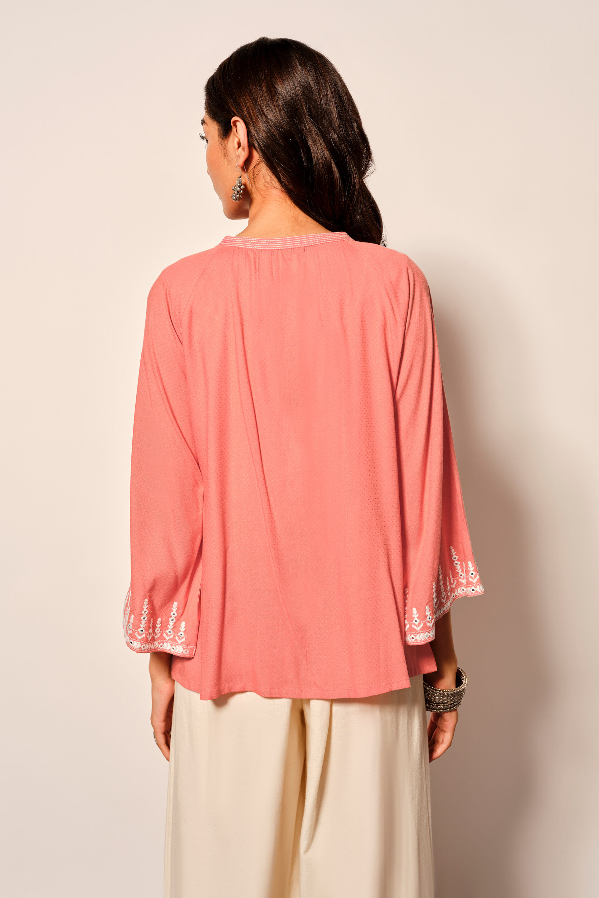 Coral Viscose Front-Open Top, Coral, image 3