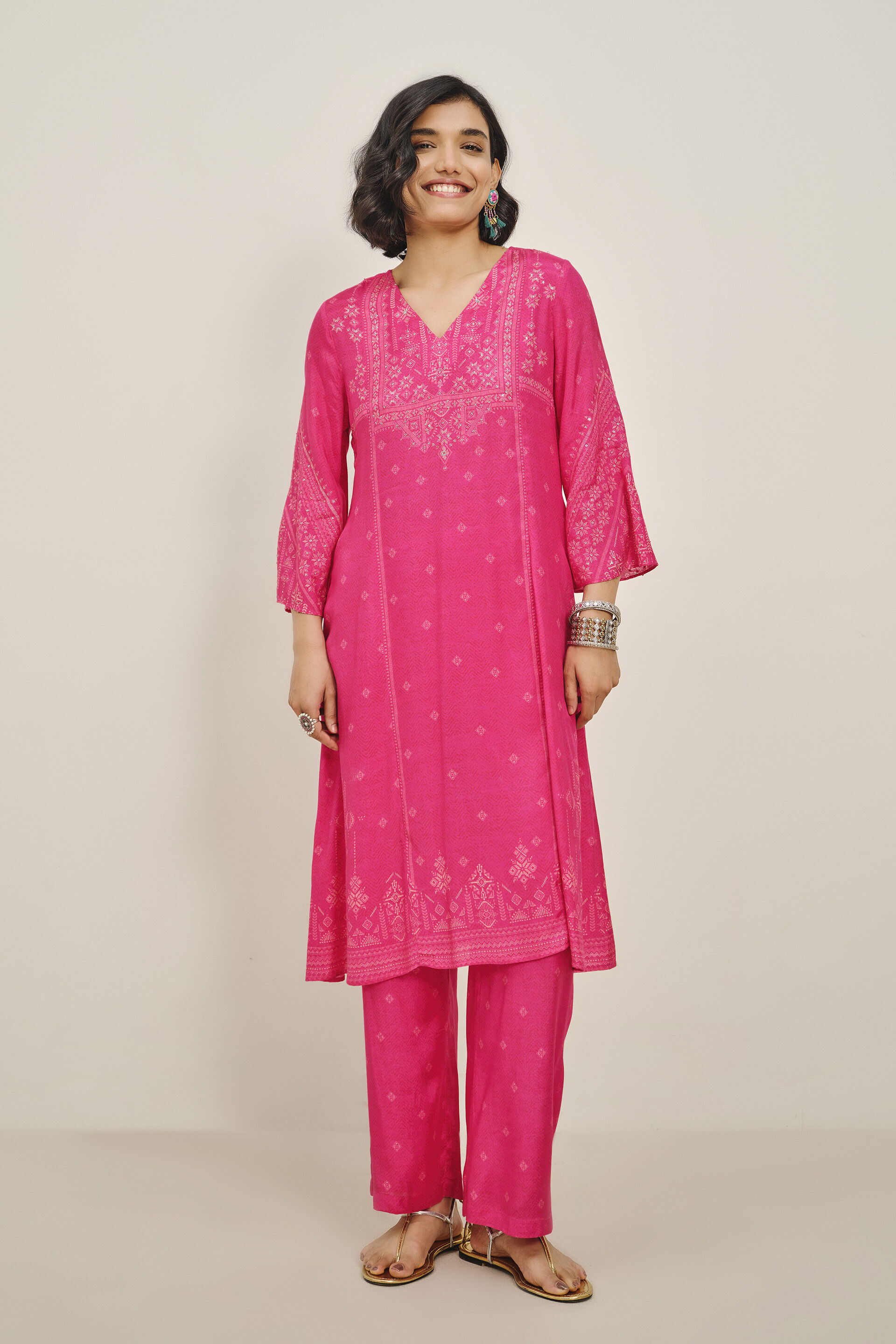 Fuchsia Fizayein Kurta Set, Fuschia, image 2