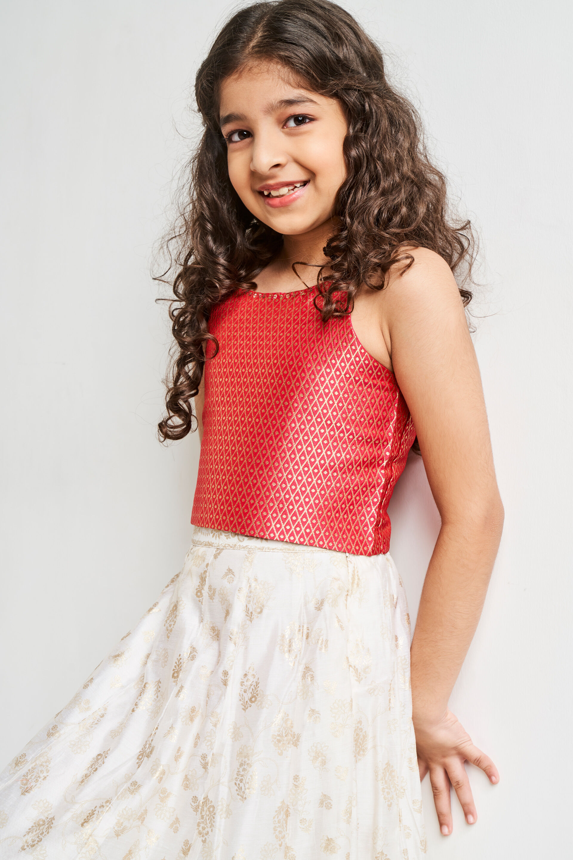 Red Brocade Straight Top, Red, image 6