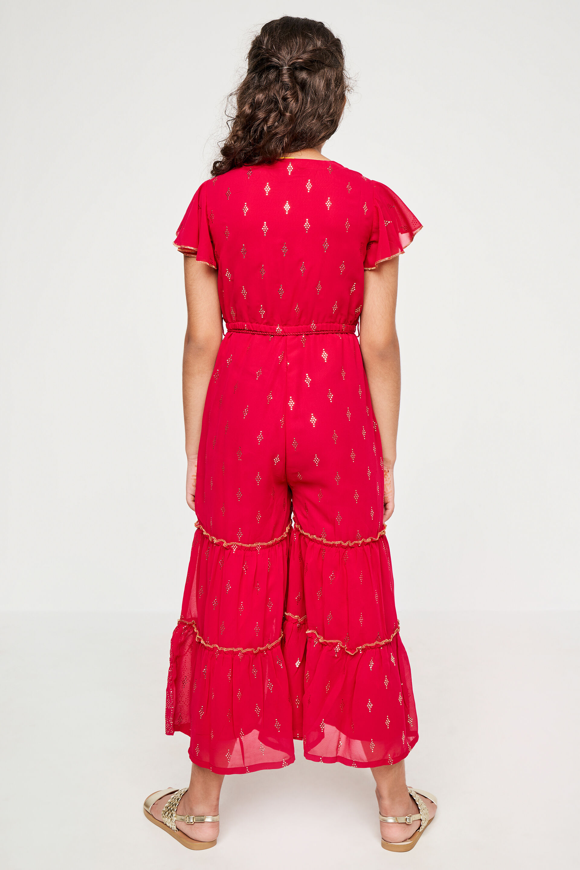 Hot Pink Geometric Flounce Jump Suit, Hot Pink, image 4