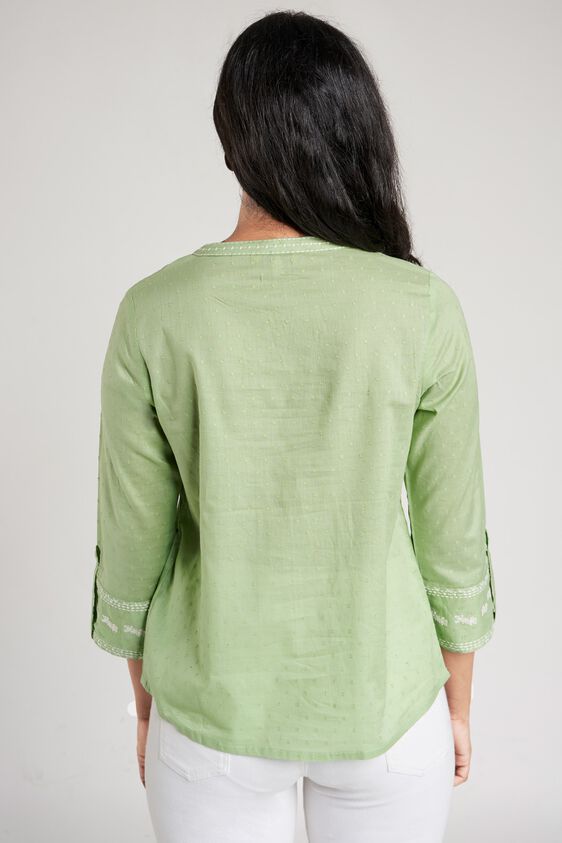 5 - Sage Green Self Design Embroidered A-Line Top, image 5