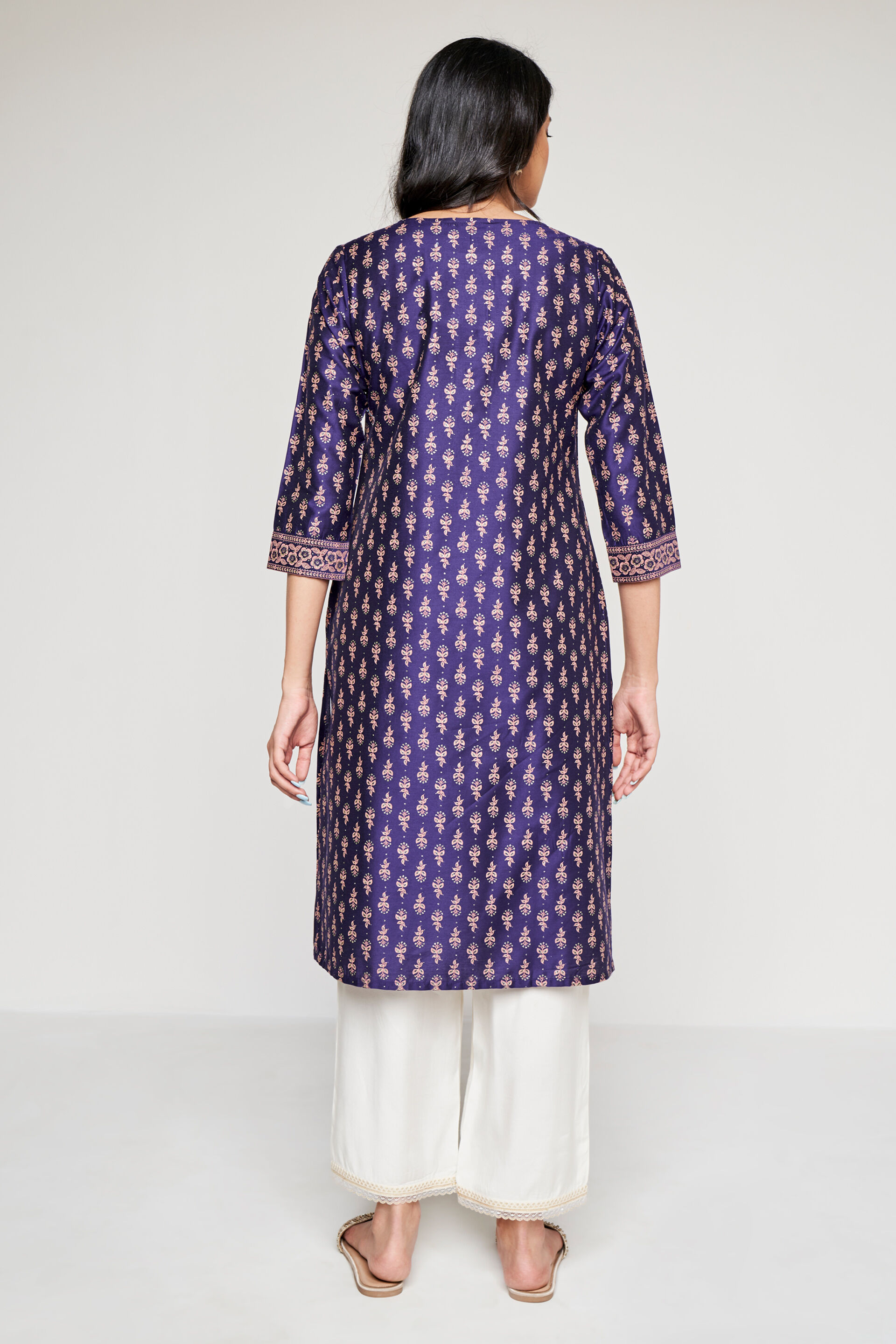 Purple Ethnic Motifs Straight Kurta, Purple, image 3