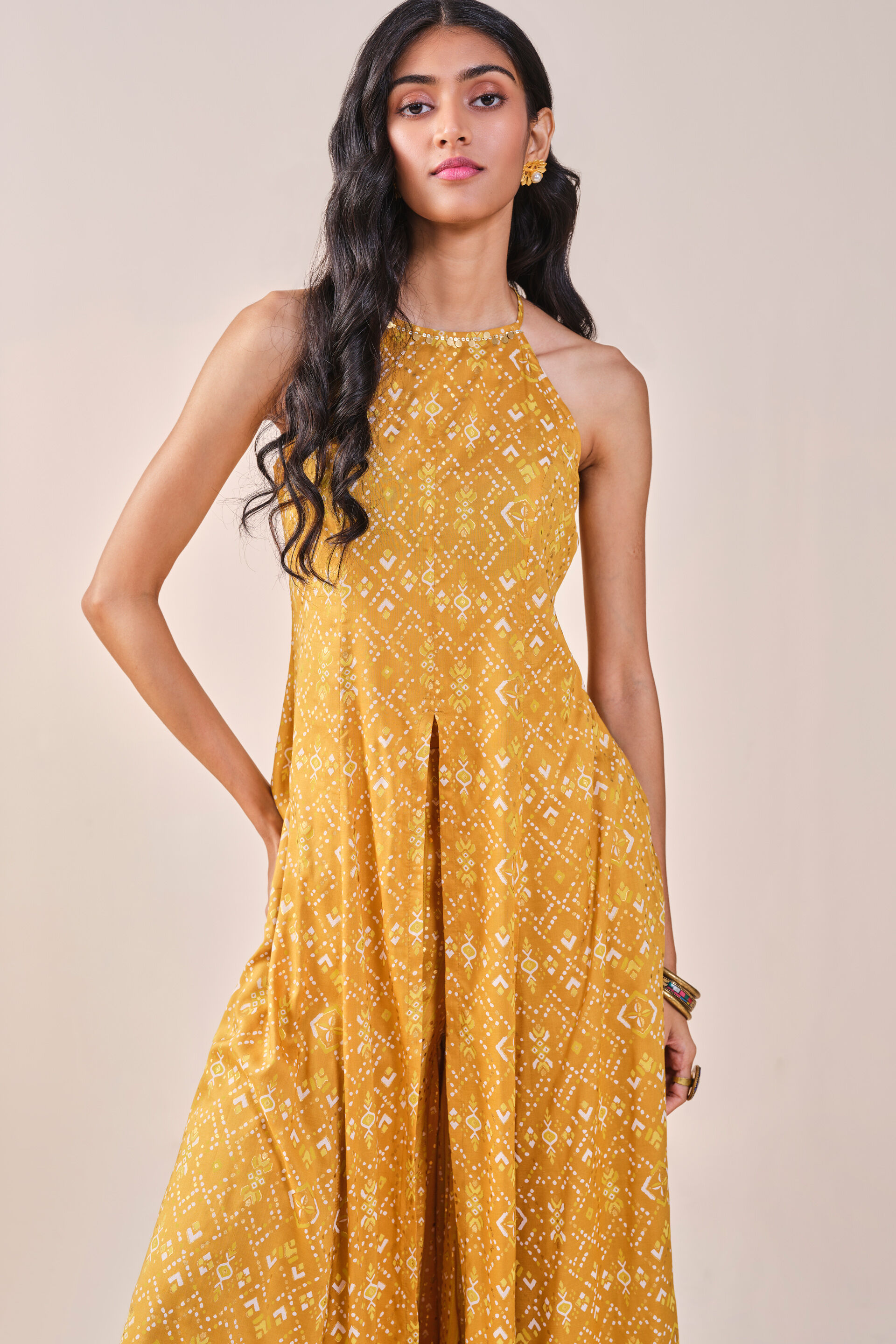 Mustard geometric Print Kurta Set, Mustard, image 9