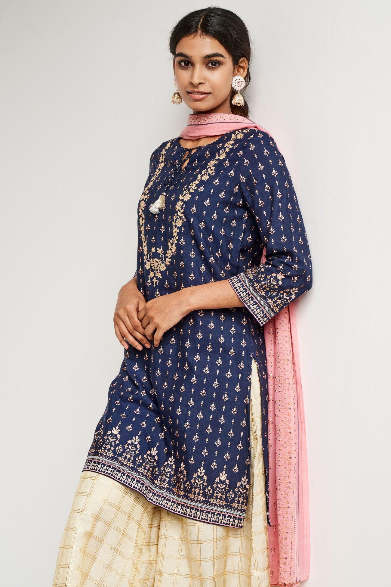 Indigo Ethnic Motifs Straight Suit, Indigo, image 3