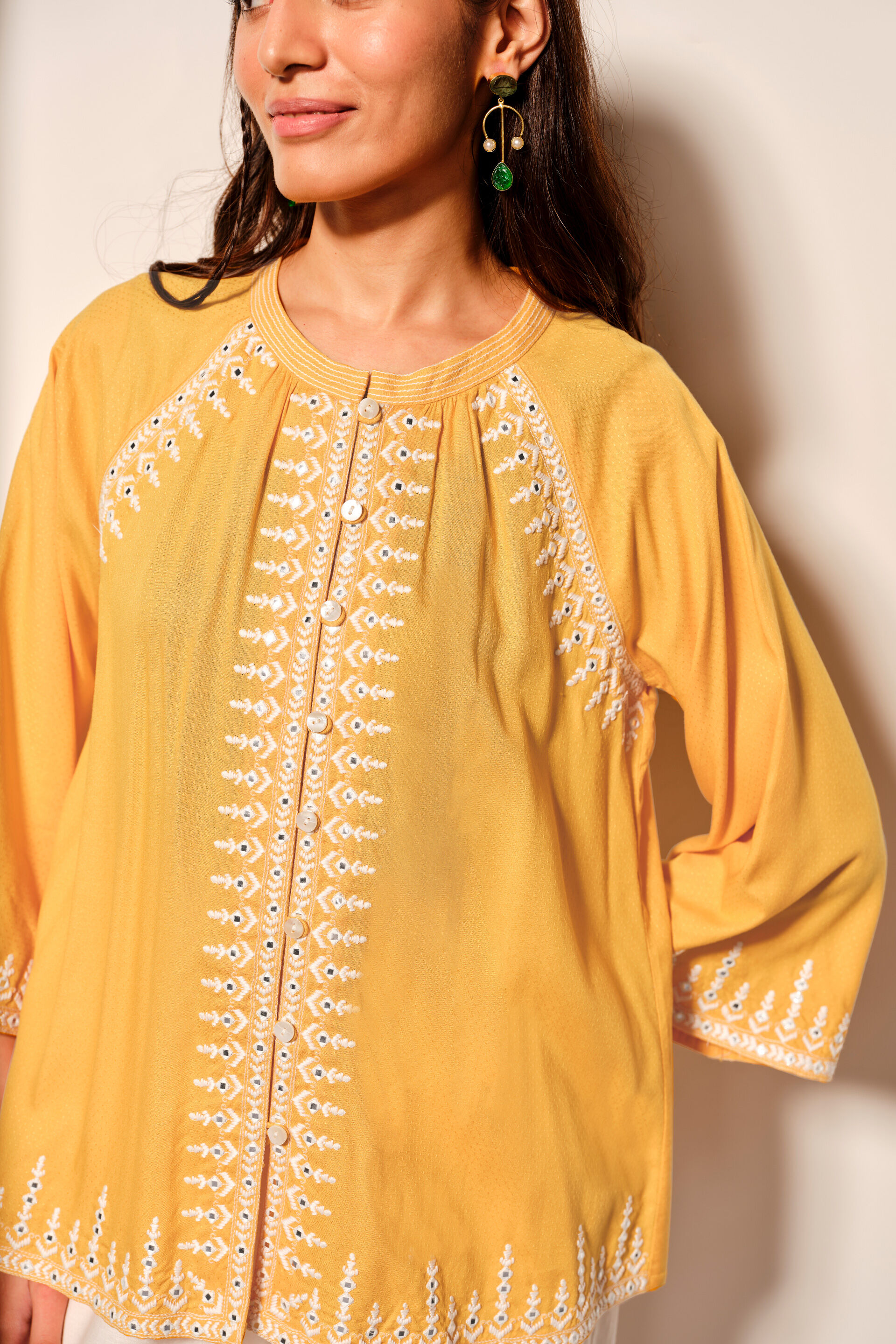 Mustard Viscose Front-Open Top, Yellow, image 6