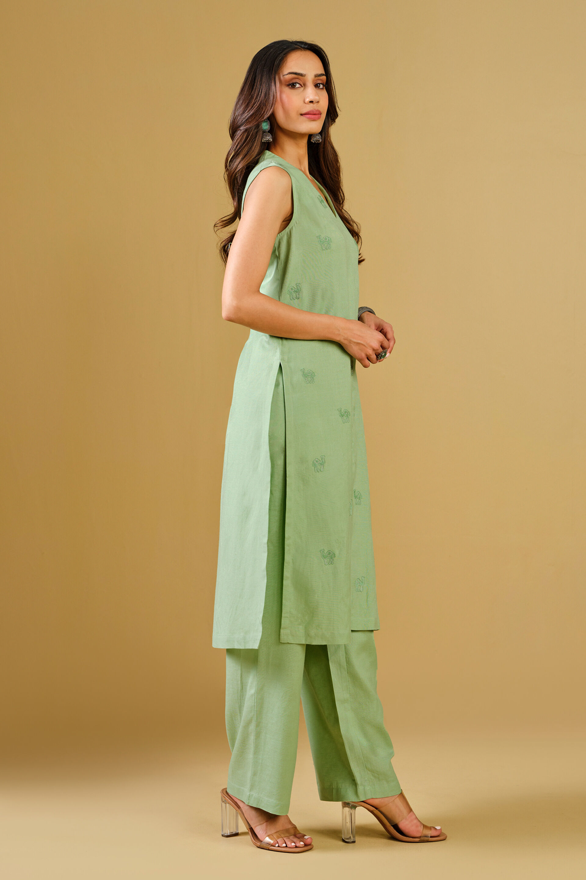 Mint Embroidered Rayon Blend kurta Set, Mint, image 7