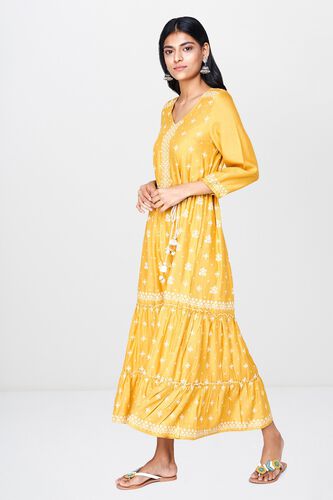 5 - Mustard Floral V-Neck Fit and Flare Dress, image 5