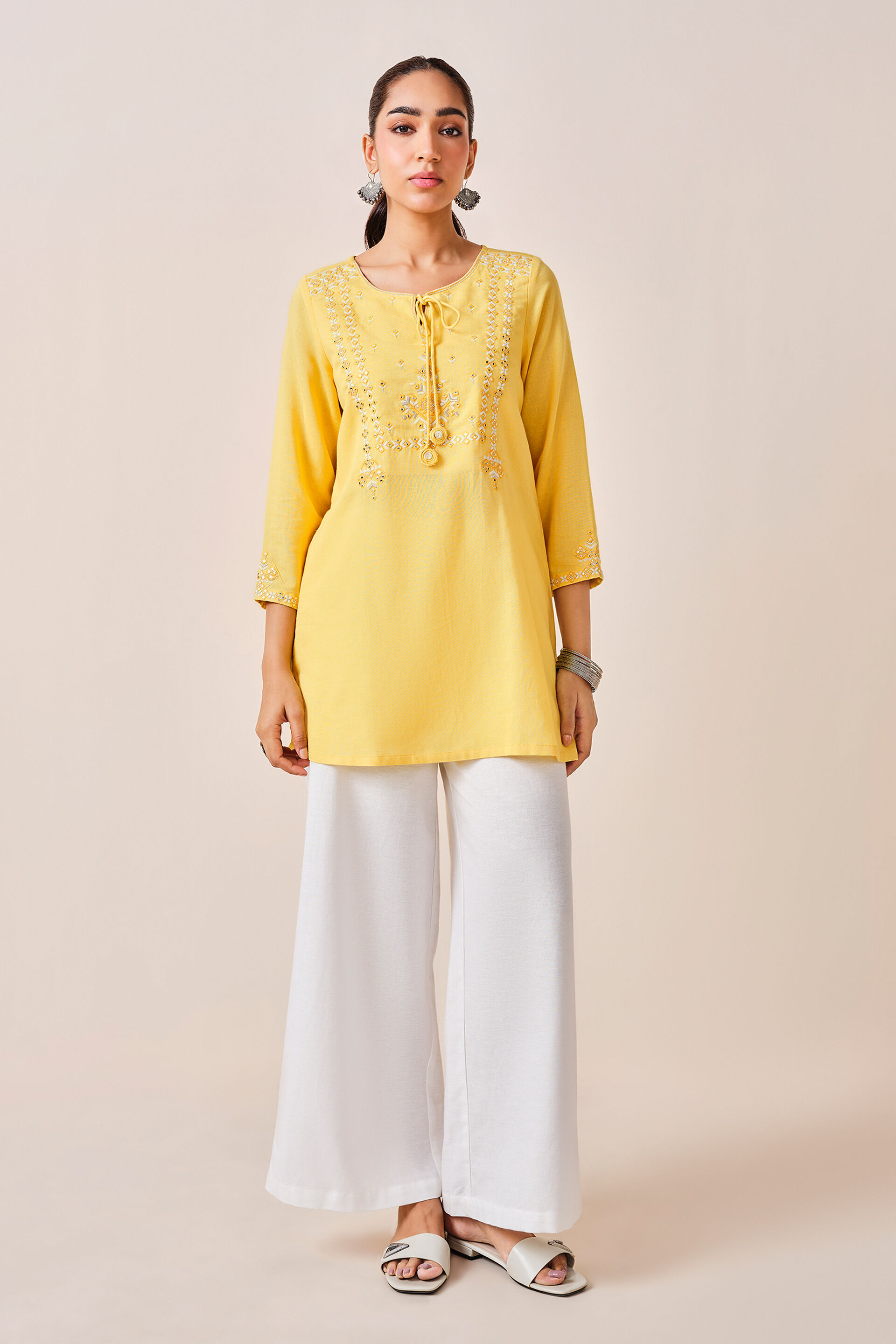 White Classic Rayon Flare Pants, White, image 4