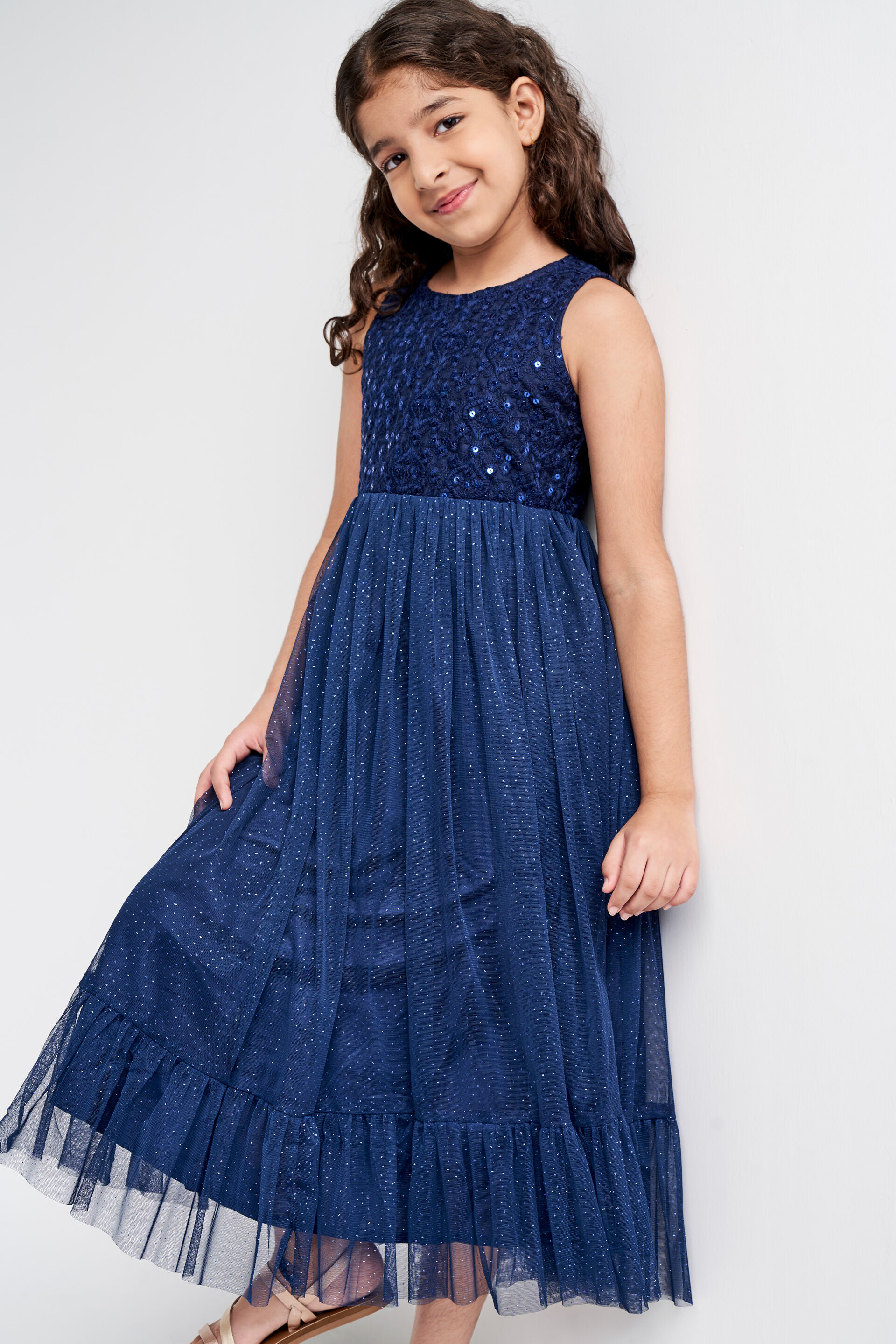 Indigo Solid Flounce Gown, Indigo, image 4