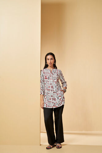 Batik Warli Inspired Tunic, Off White, image 1