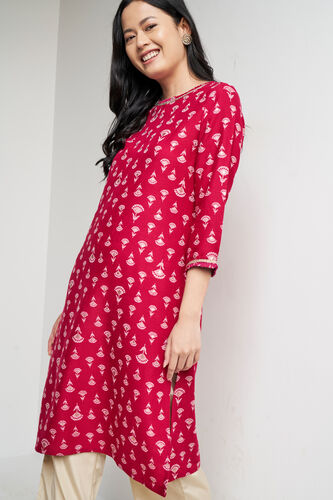 Pink Ethnic Motifs Straight Kurta, Pink, image 5