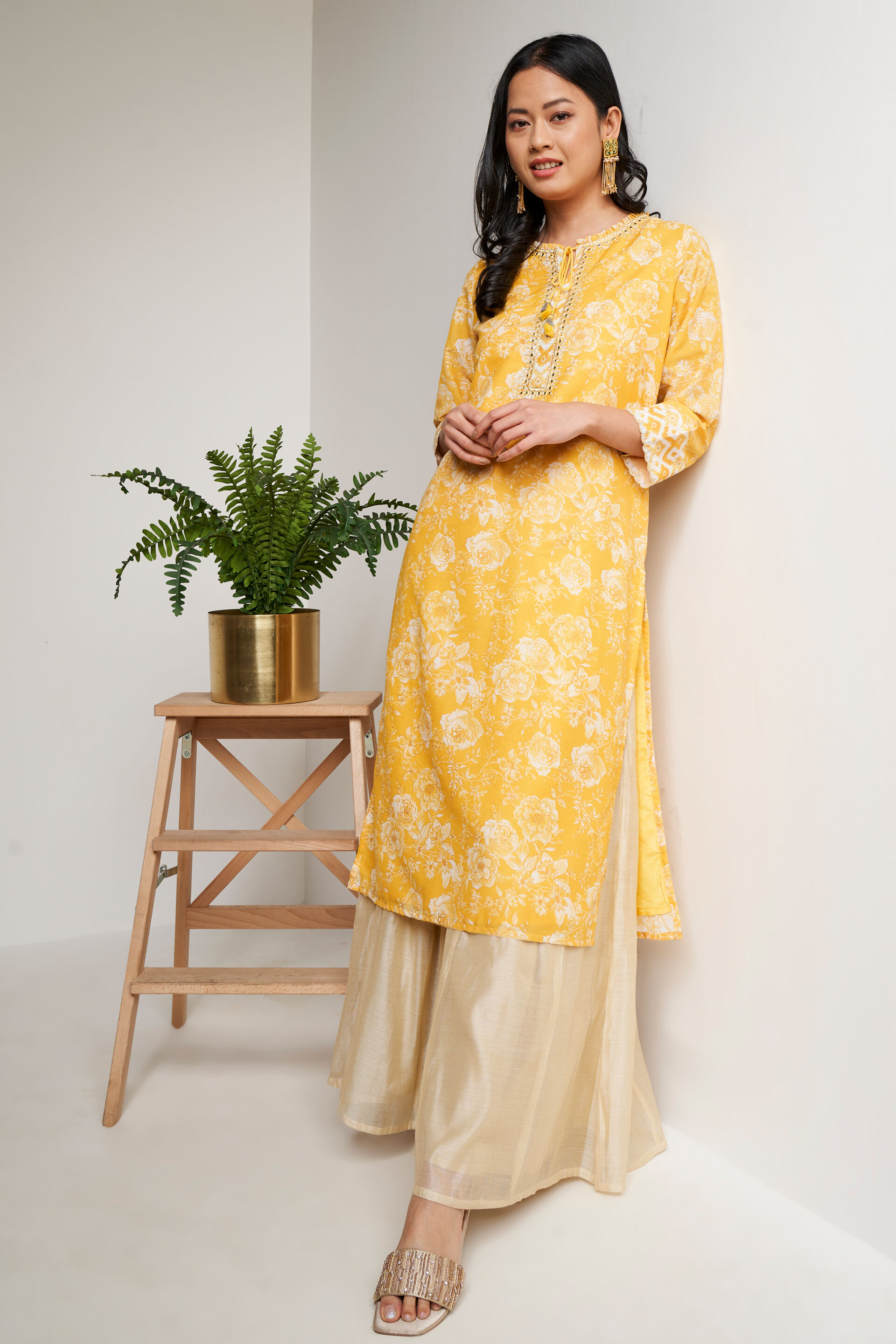 Beautiful yellow cotton kurti set - G3-WPS02877 | G3fashion.com