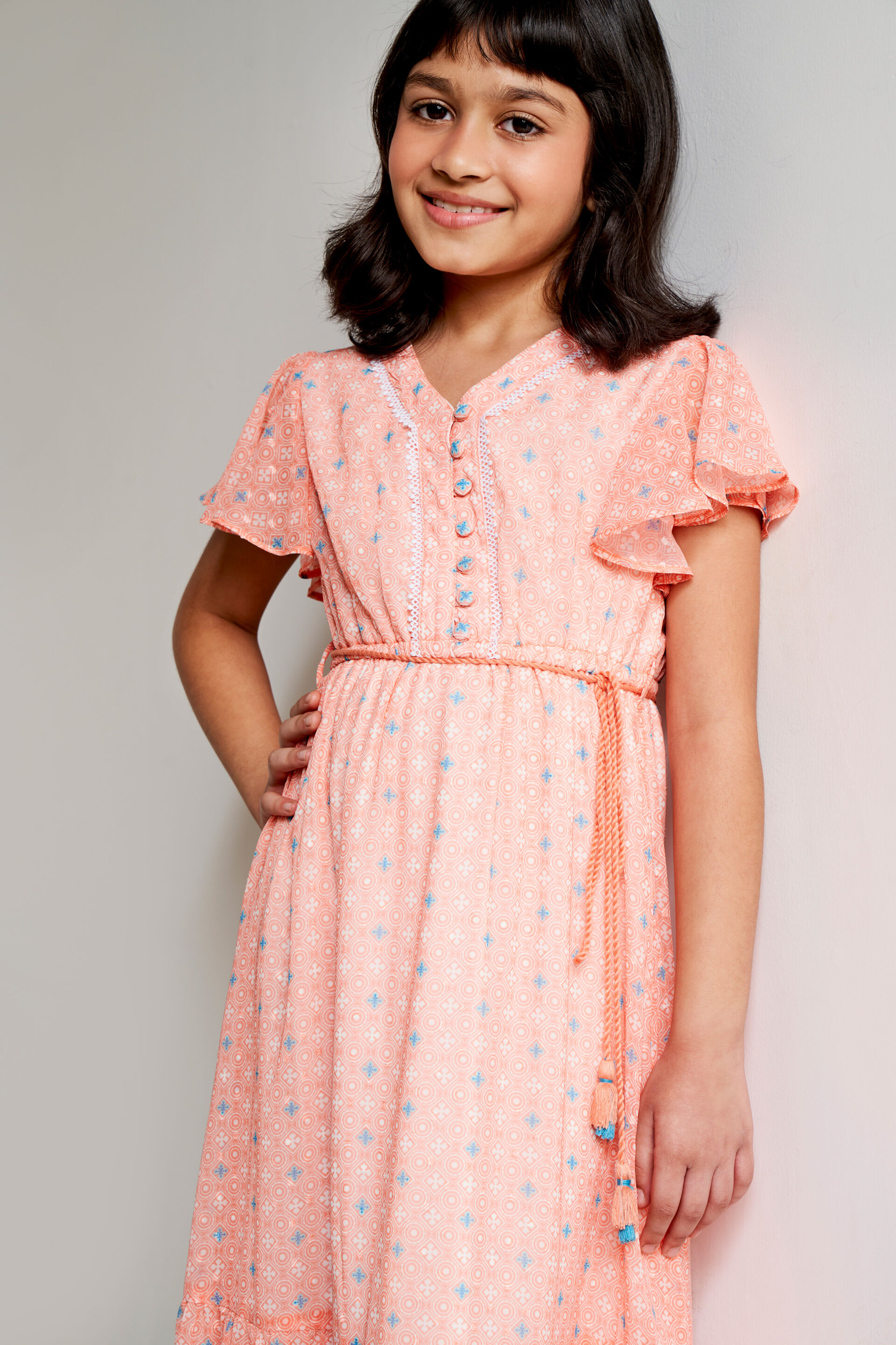 Coral Geometric Tassel Fit And Flare Gown, Coral, image 3