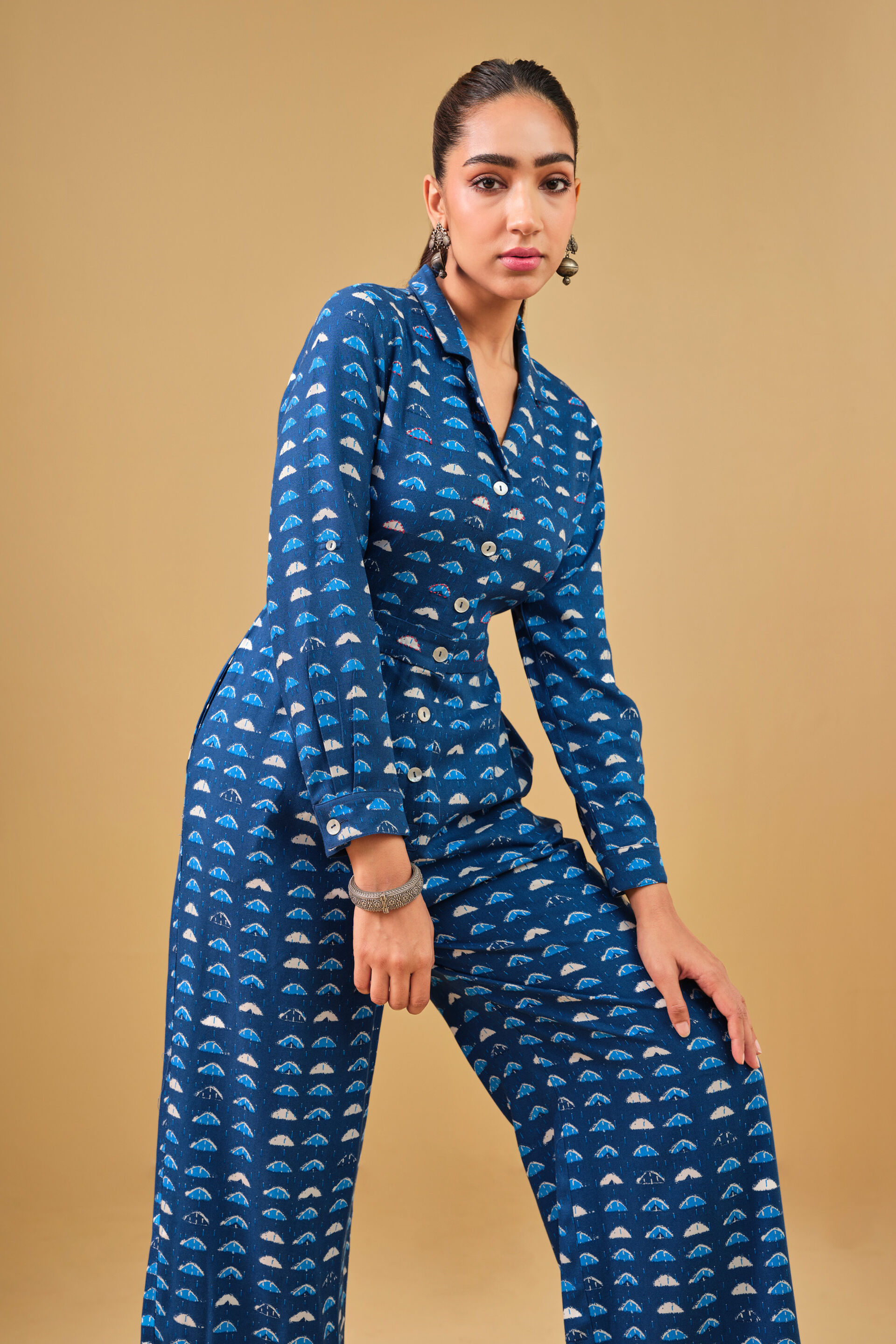 Geometric Blue Viscose Jumpsuit, Blue, image 4