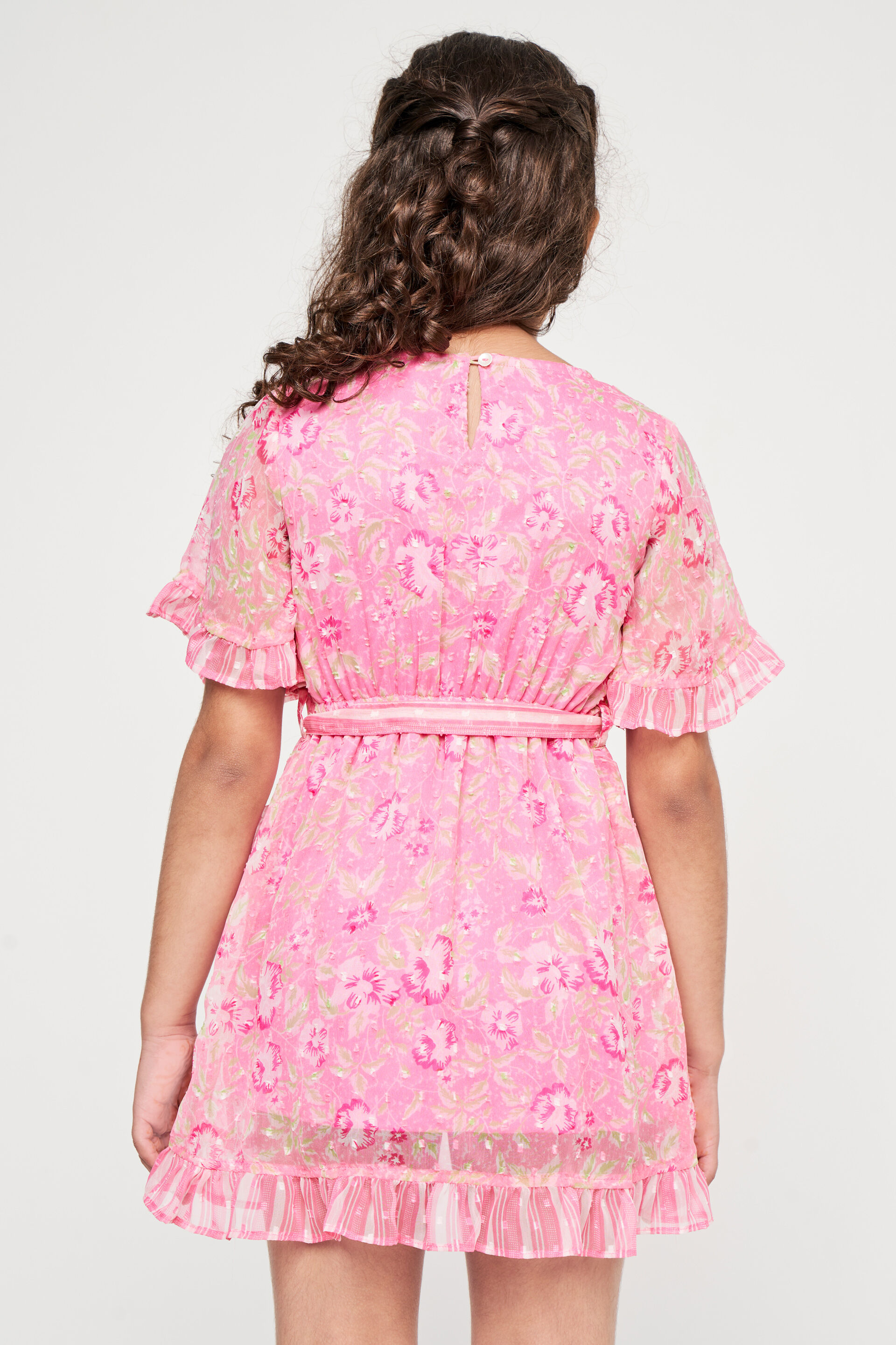 Pink Floral Flounce Dress, Pink, image 5
