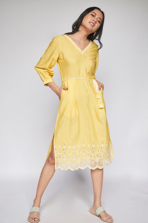 4 - Yellow Solid Fit & Flare Dress, image 4