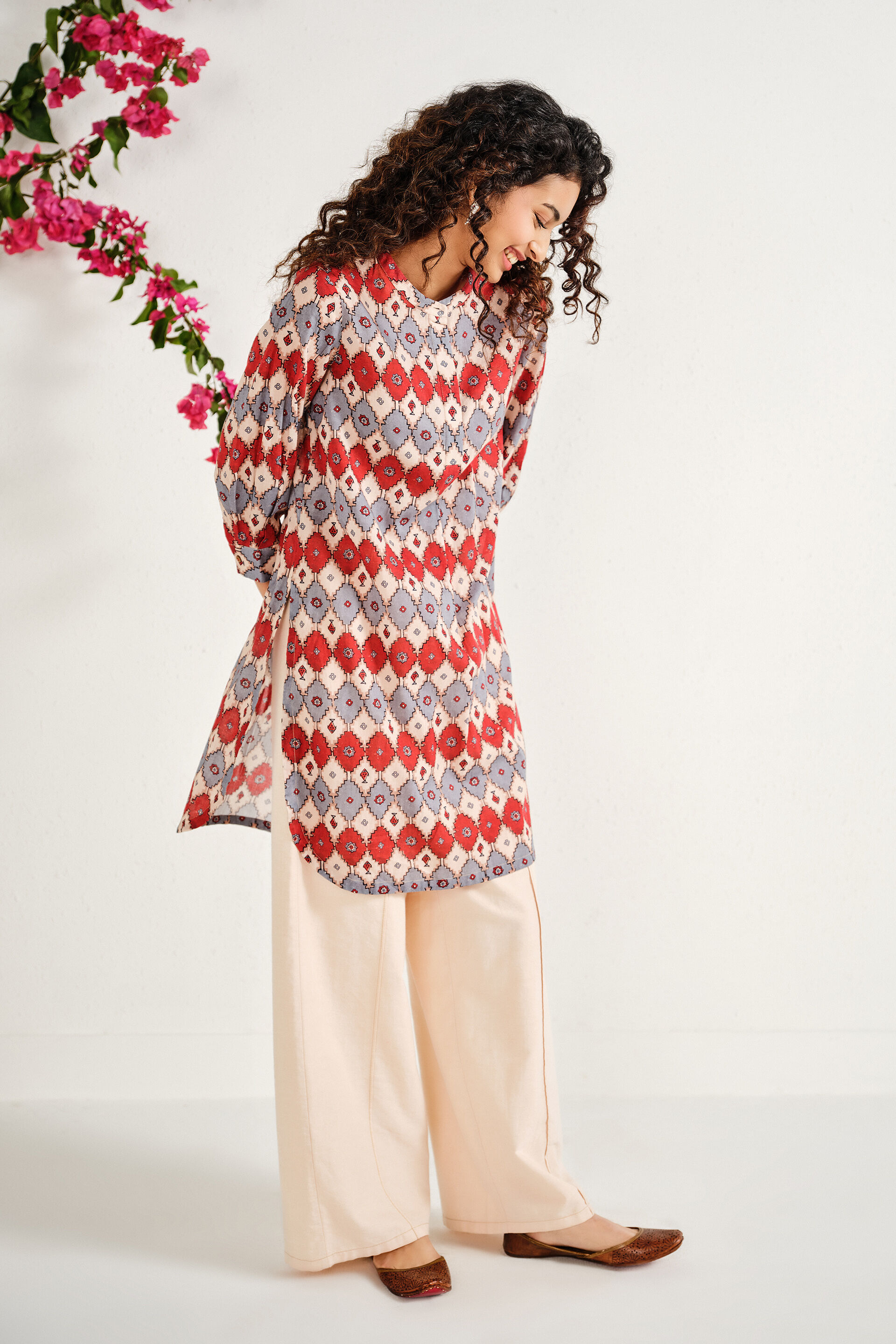 Ashka Multi-Coloured Cotton Tunic, Beige, image 5