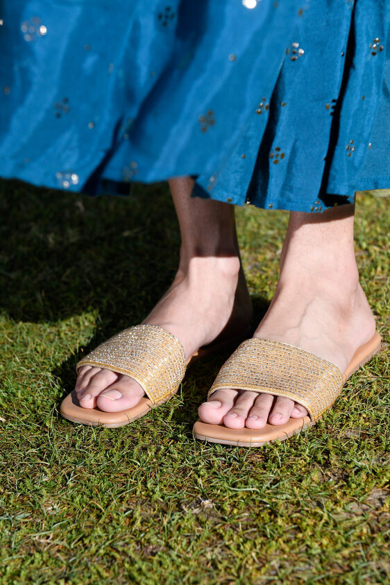 Gold Slipon Flats, Gold, image 1