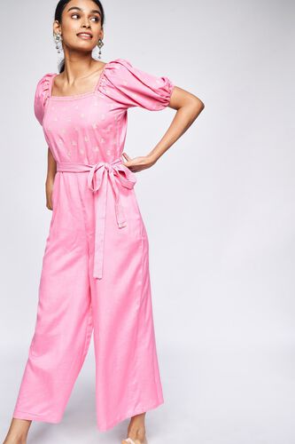 2 - Pink Solid Fit & Flare Jump Suit, image 2