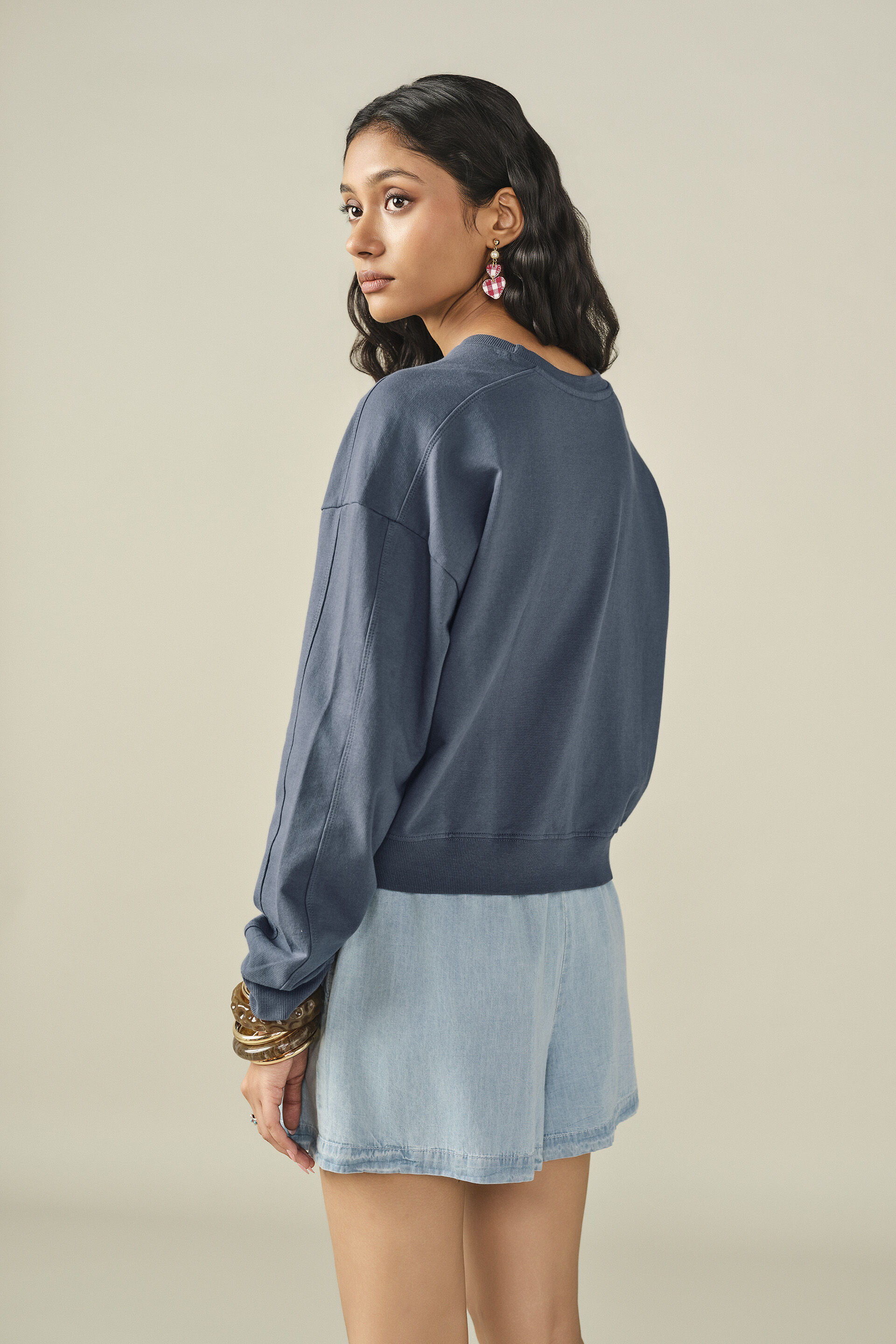 Printed Sweatshirt in Indigo, Blue, image 5