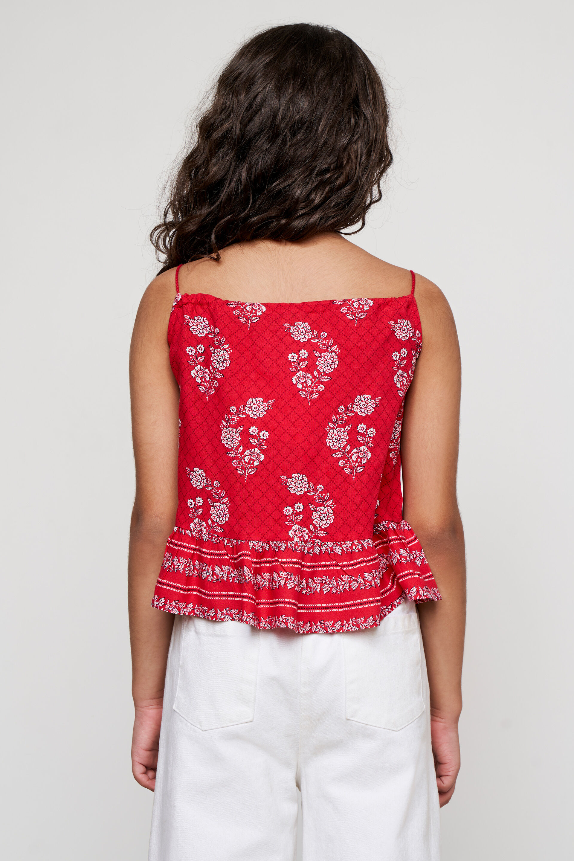 Red Floral Tassel Peplum Top, Red, image 4
