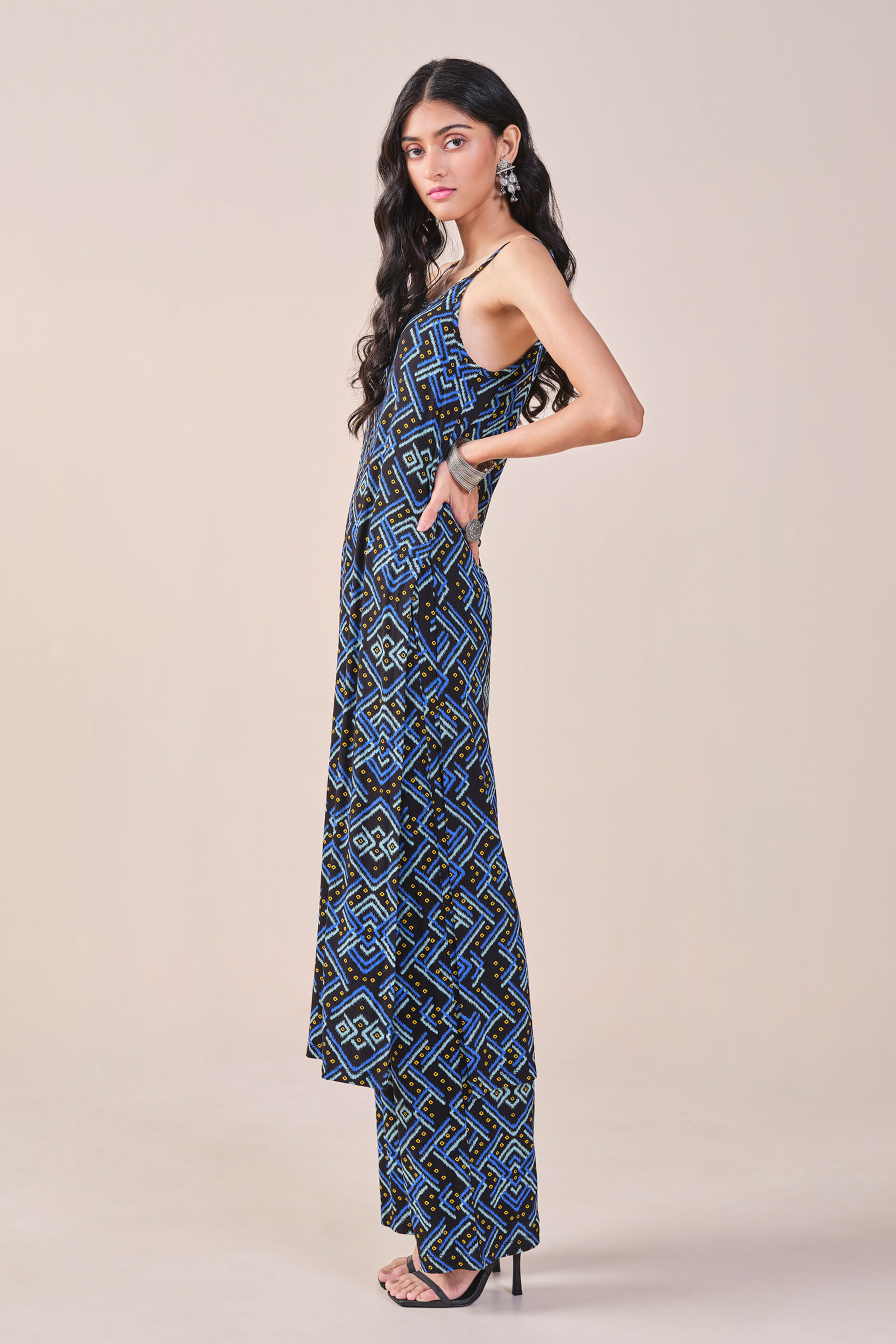 Ikat Inspired Print viscose Knit Kurta Set, Black, image 7