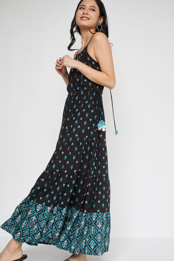 Black Floral Flared Gown, Black, image 6
