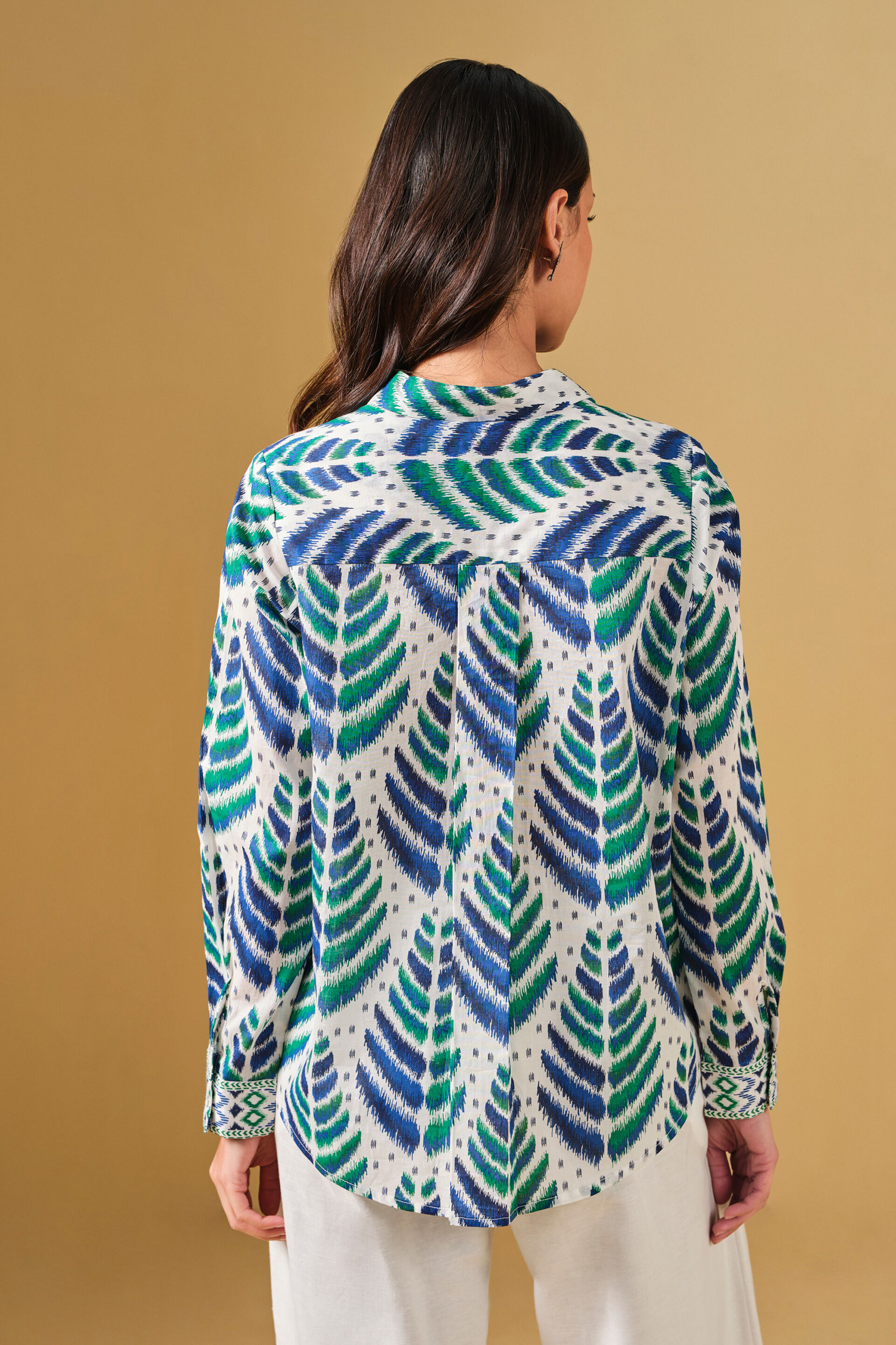 Ikat Inspired Cotton Shirt, White, image 2