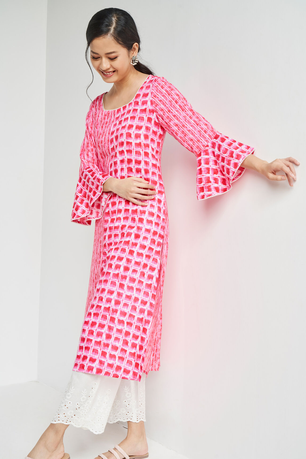 Pink Tie & Dye Straight Kurta, Pink, image 3