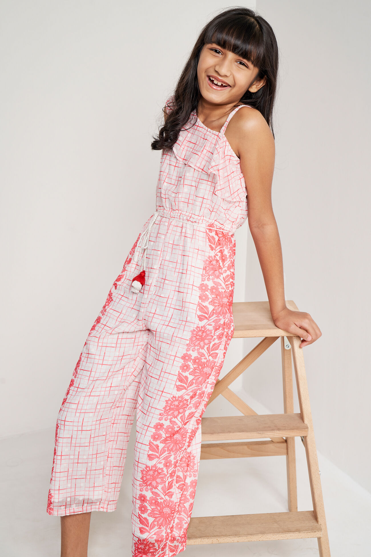 Coral Floral Tassel Straight Jumpsuit, Coral, image 5