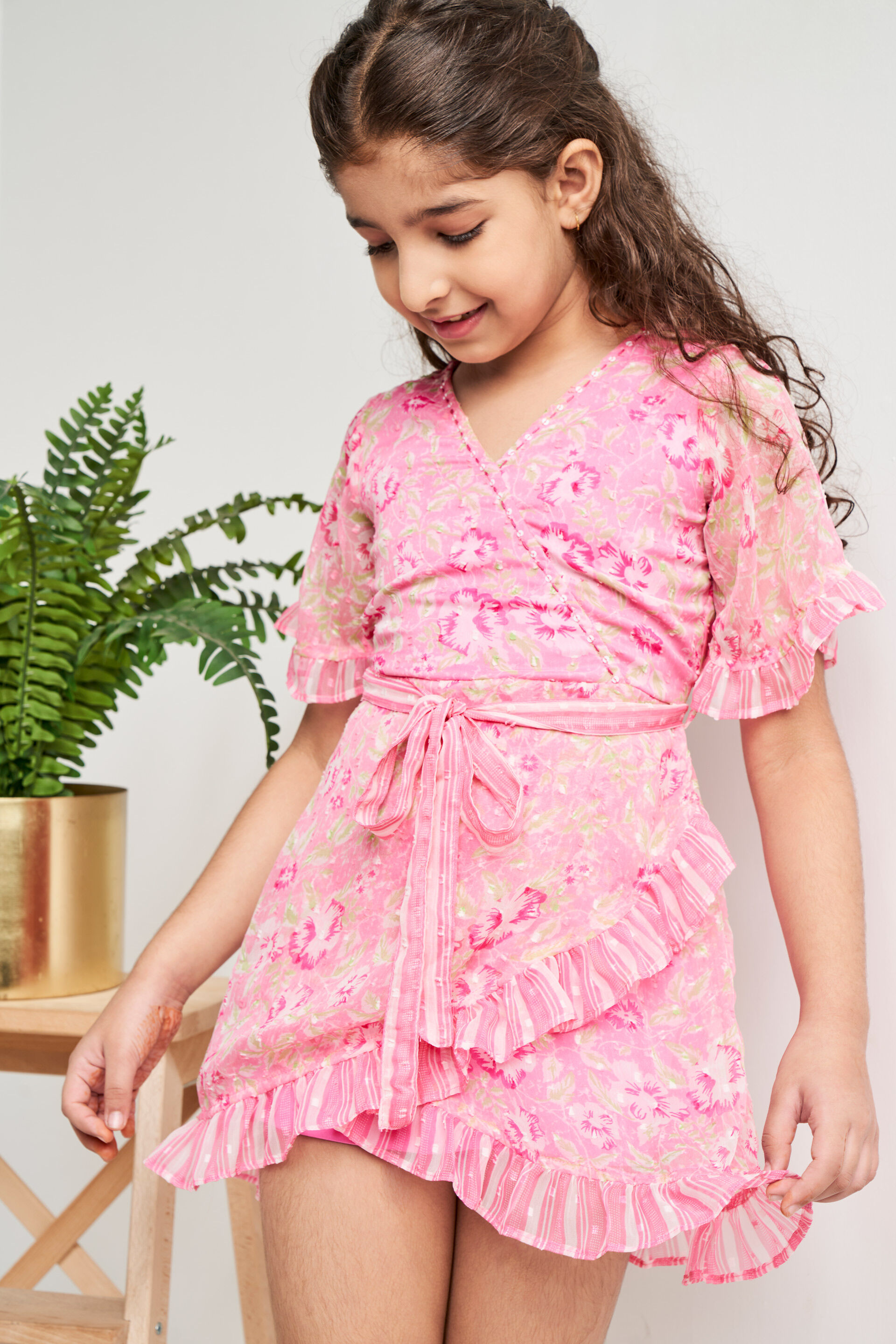 Pink Floral Flounce Dress, Pink, image 2