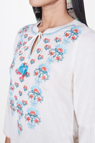 5 - Natural Embroidered Round Neck Top, image 5