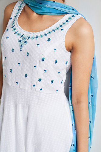 White Embroidered Fit & Flare Suit, White, image 7