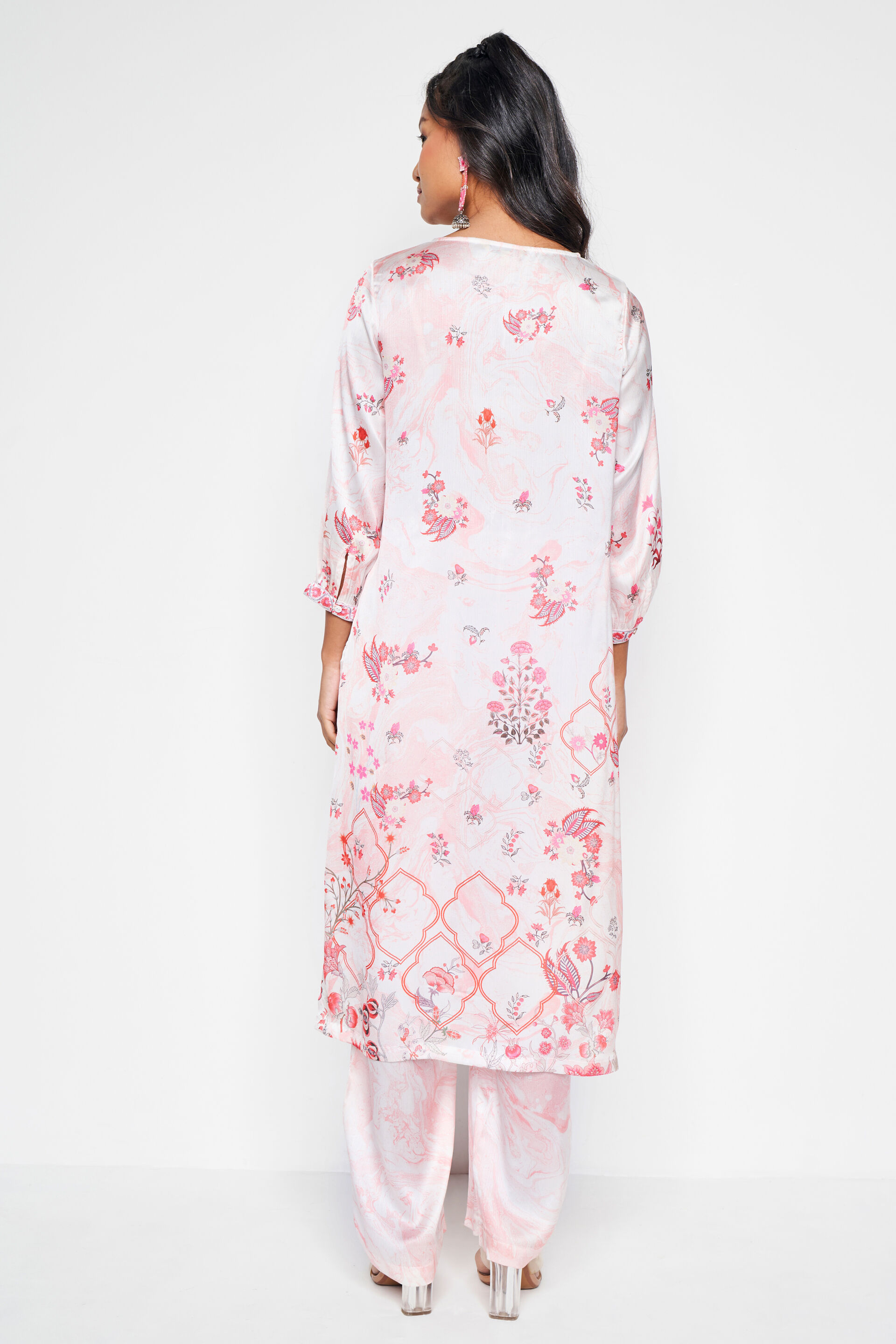 Tender Petals Kurta Set, Peach, image 6