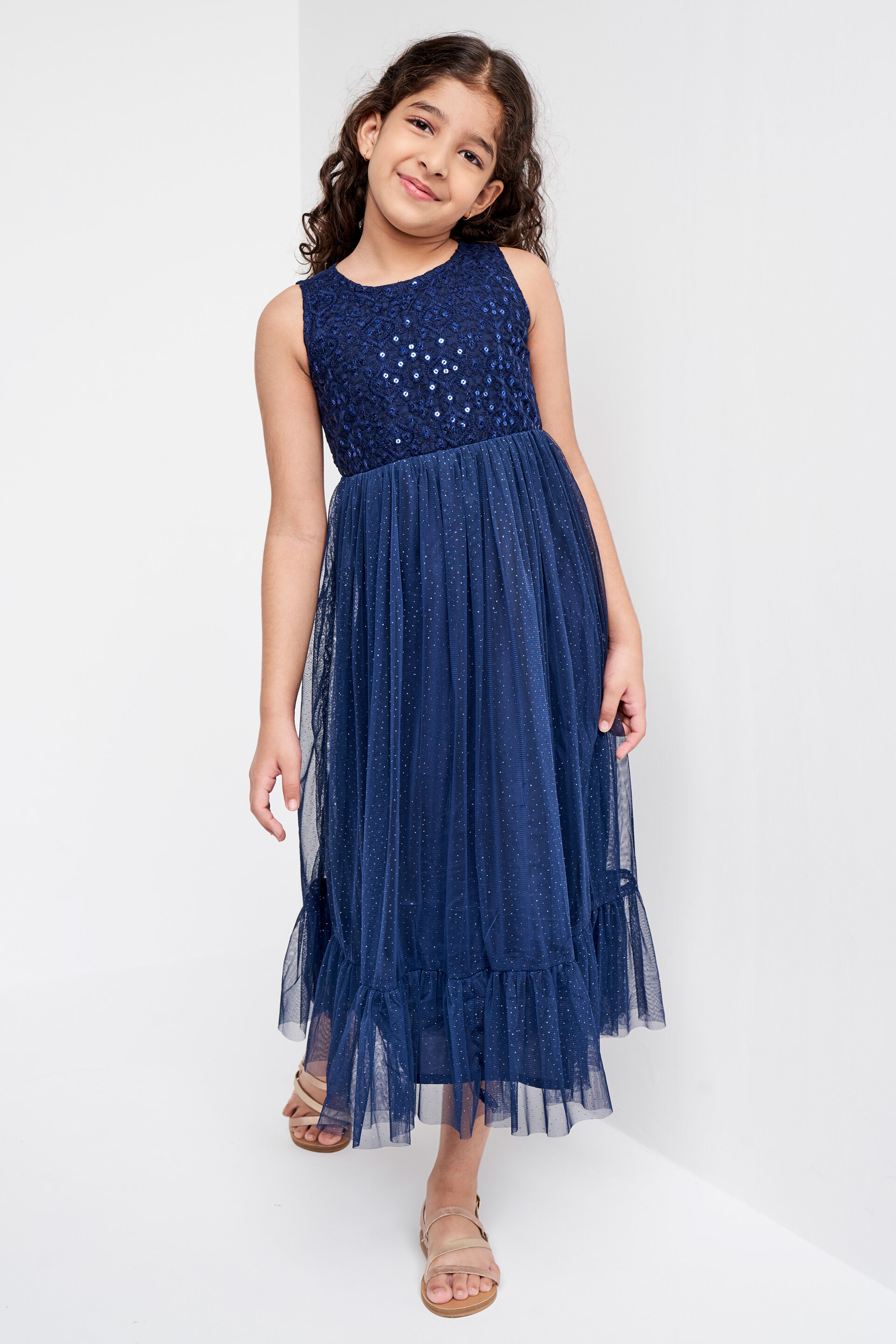 Buy Indigo Solid Flounce Gown Online at Best Price at Global Desi FW22GKR419MXNET