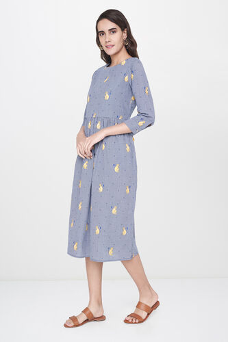 3 - Blue Fit and Flare Knee Length Dress, image 3