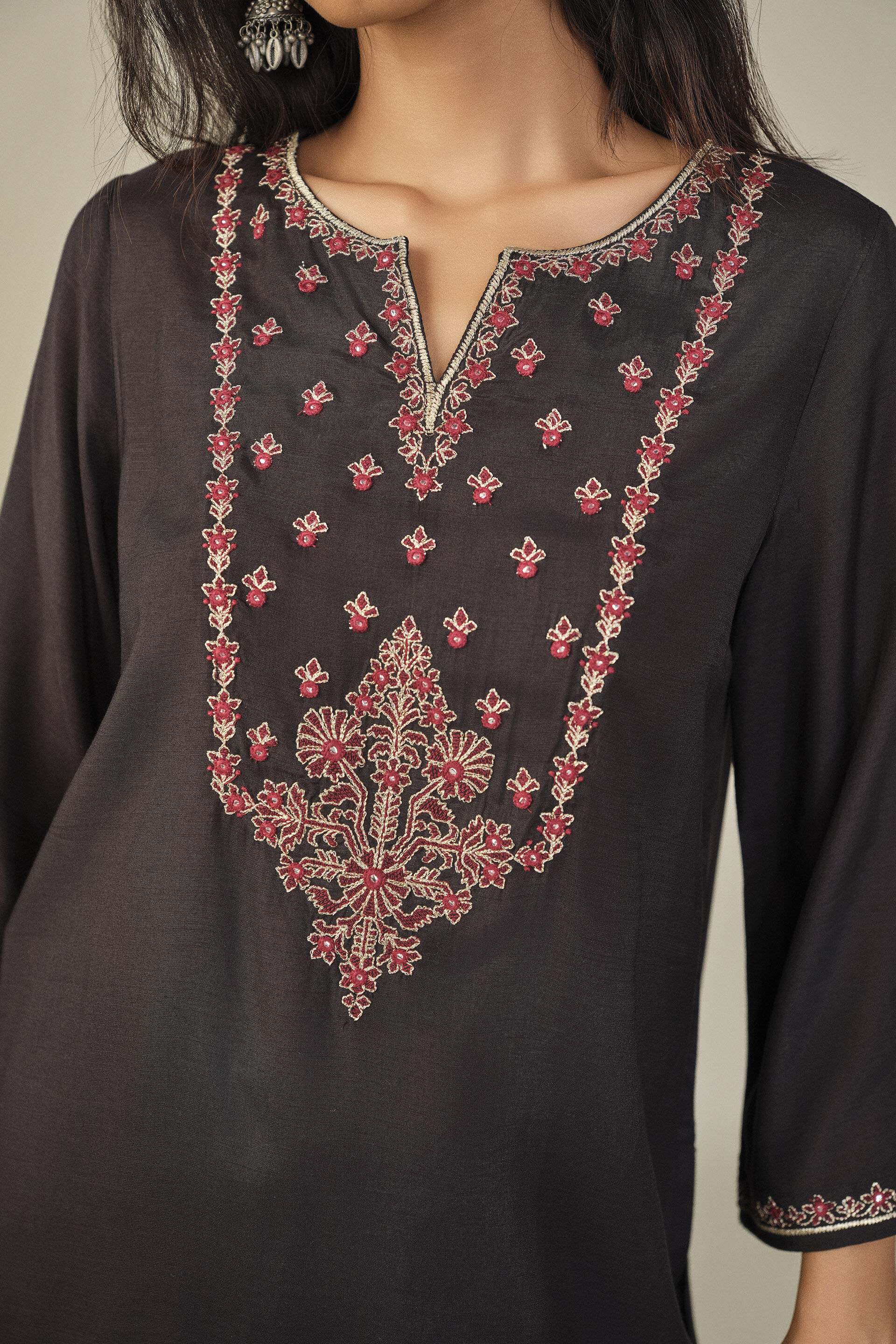 Embroidered Tunic in Black, Black, image 2