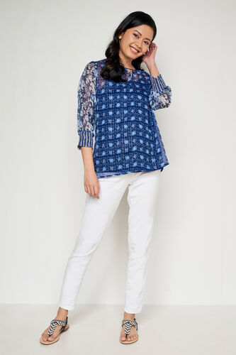 Indigo Ethnic Motifs Flared Top, Indigo, image 2
