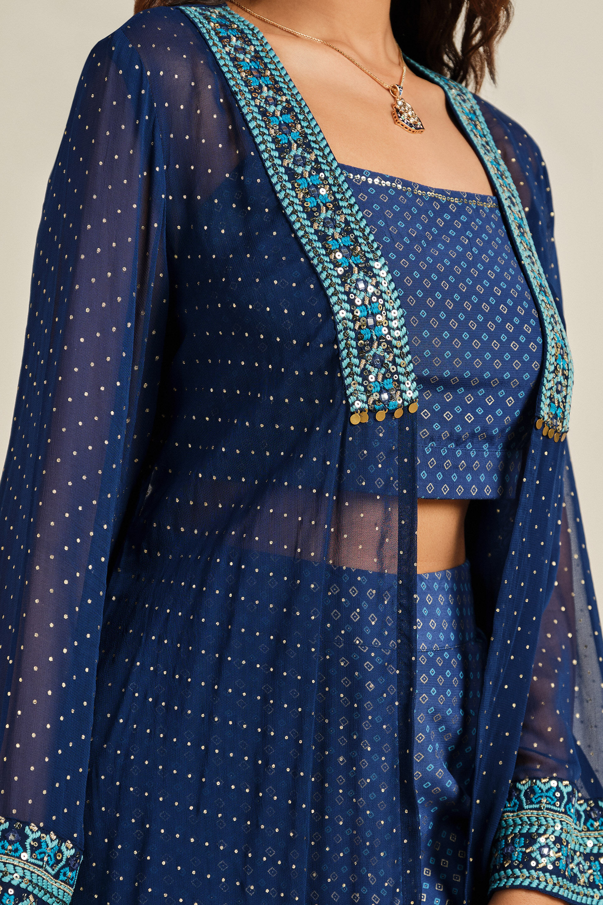 Aasmaani Ada Jacket Set, Blue, image 4