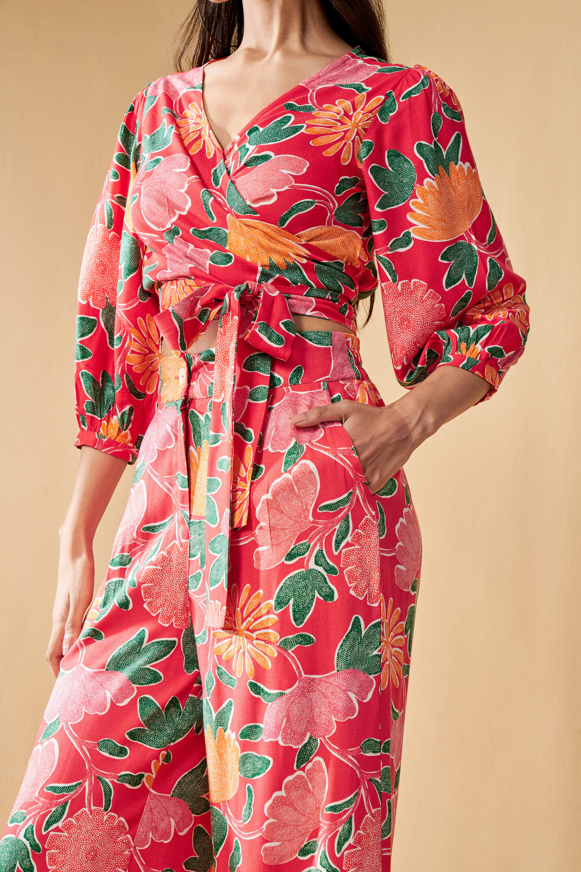 Electric Style Crop Top Co-Ord, Red, image 4