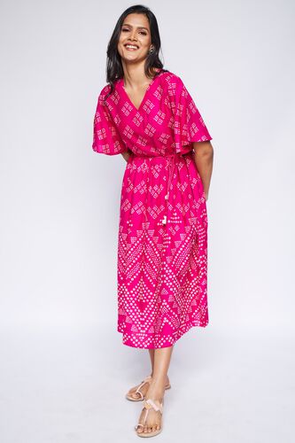 4 - Dark Pink Ethnic Motifs Fit & Flare Dress, image 4