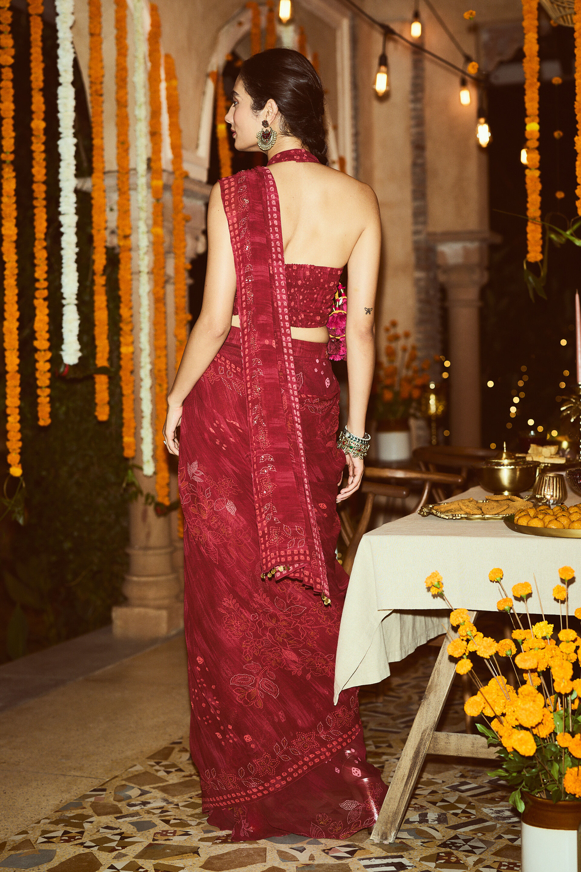 Aarohi Stitched Saree, Red, image 4