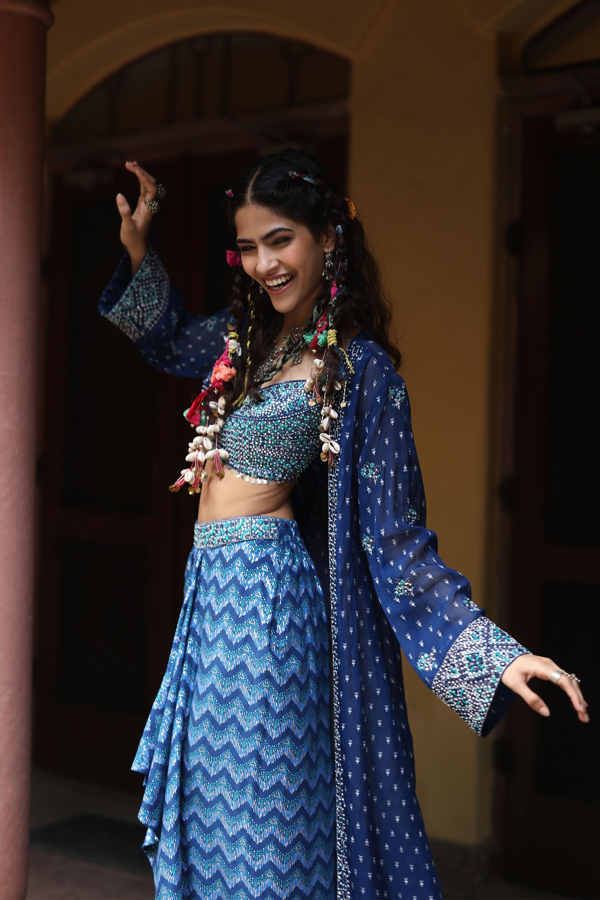 Neeli Leher Skirt Set, Blue, image 6