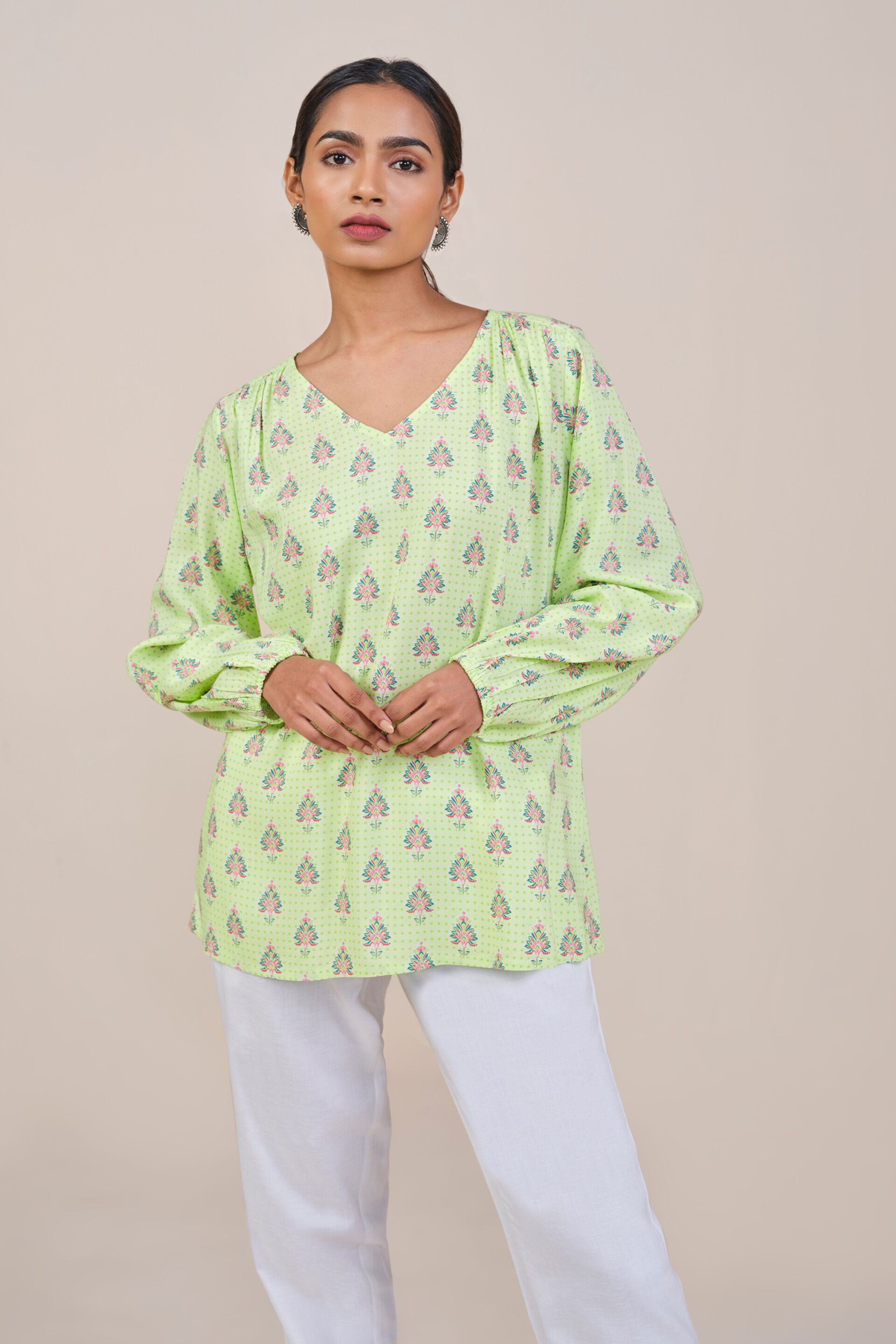 Mint Indian-Inspired Print Top, Mint, image 2