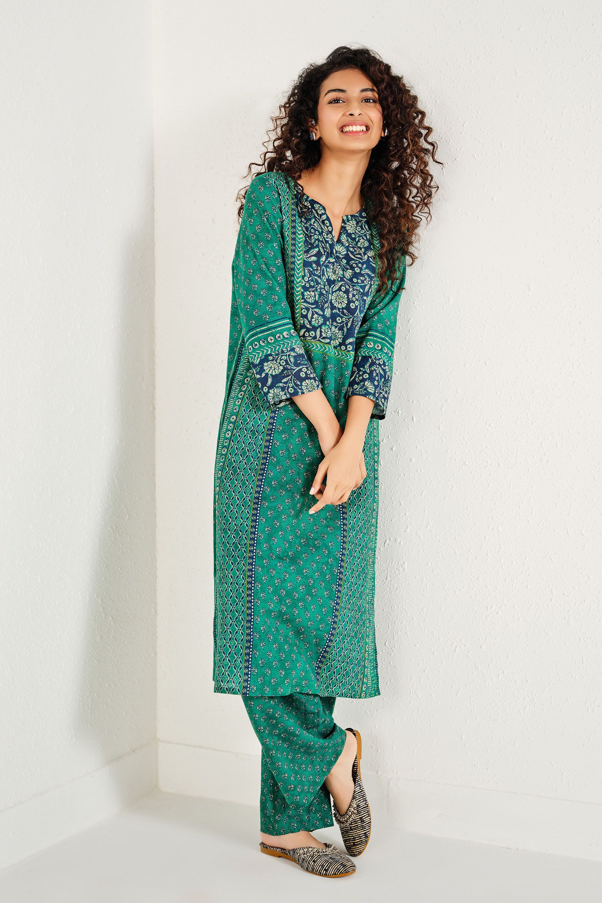 Vamika Teal Kurta Set, Teal, image 3