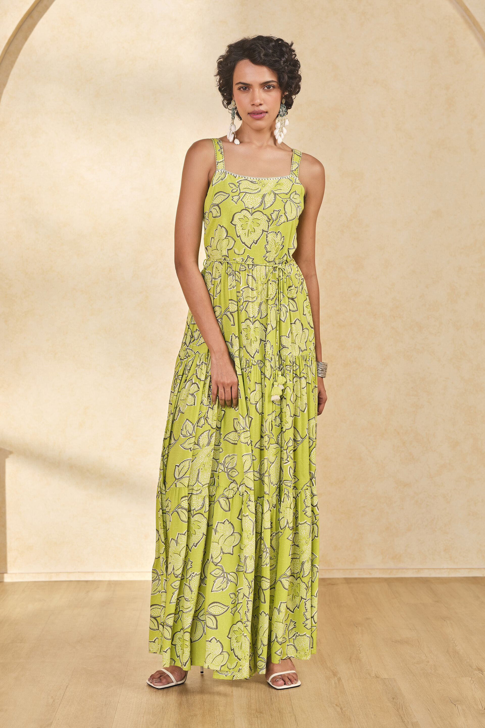knee length dresses for ladies Paulmi & Harsh Lime Yellow Maxi Dress main image 1
